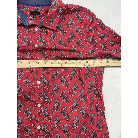 Talbots Womens SZ 12 Paisley Print Long Sleeve‎ Button Down Blouse 100% Cotton - Picture 5 of 9